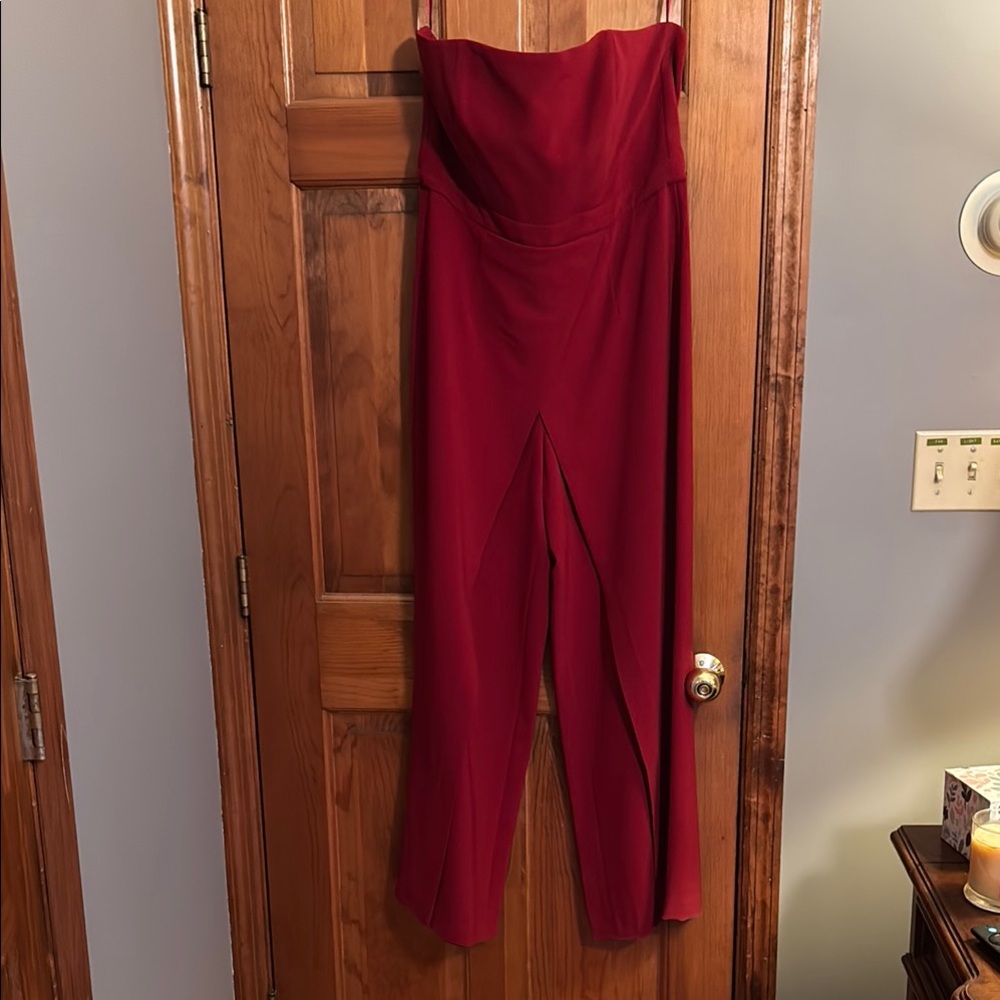 Elegant Red Strapless Jumpsuit